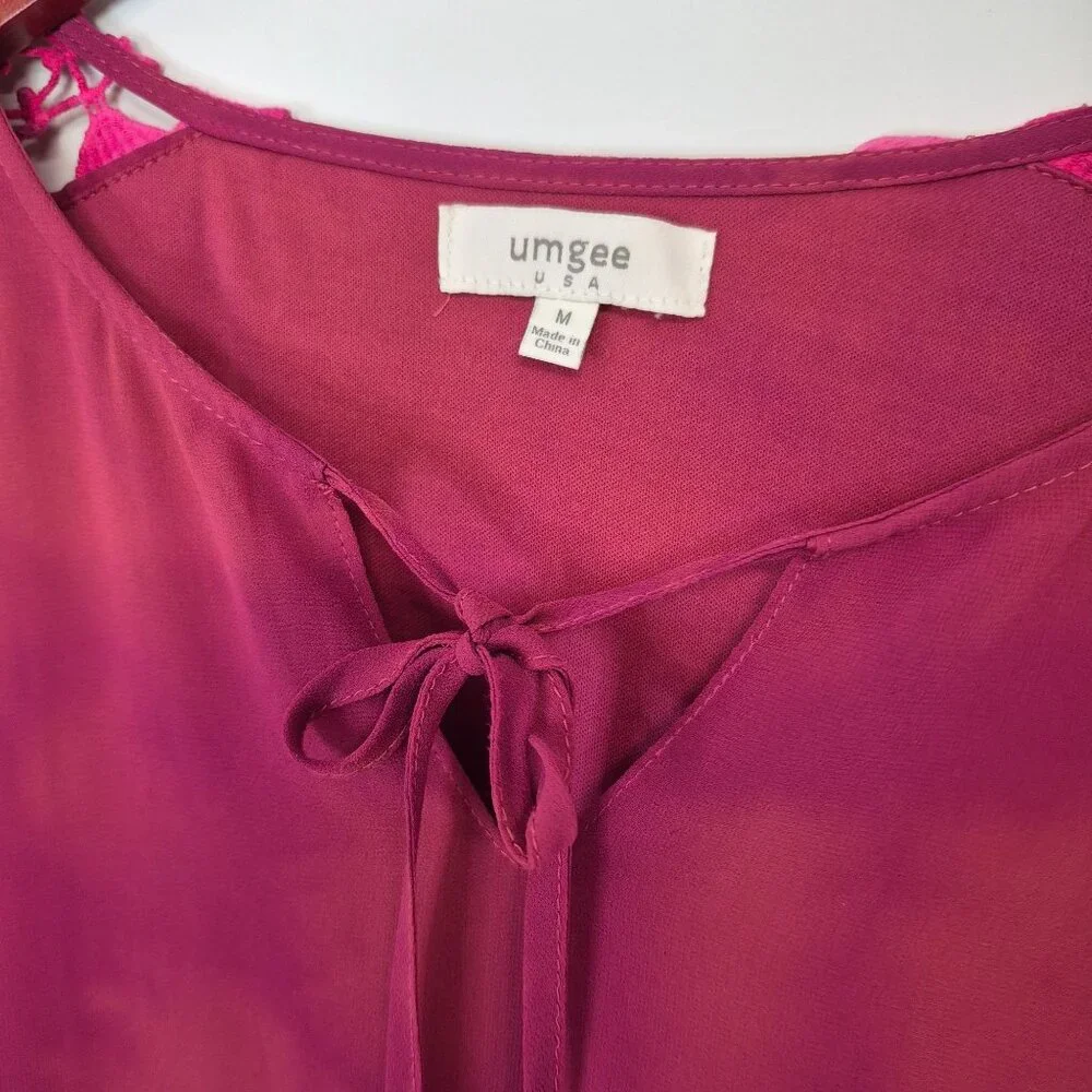 Umgee USA Womens Pink Tie-Dye Drrss W/ Crochet Sleeve Detail Bell Sleeves & Fron - Picture 2 of 8